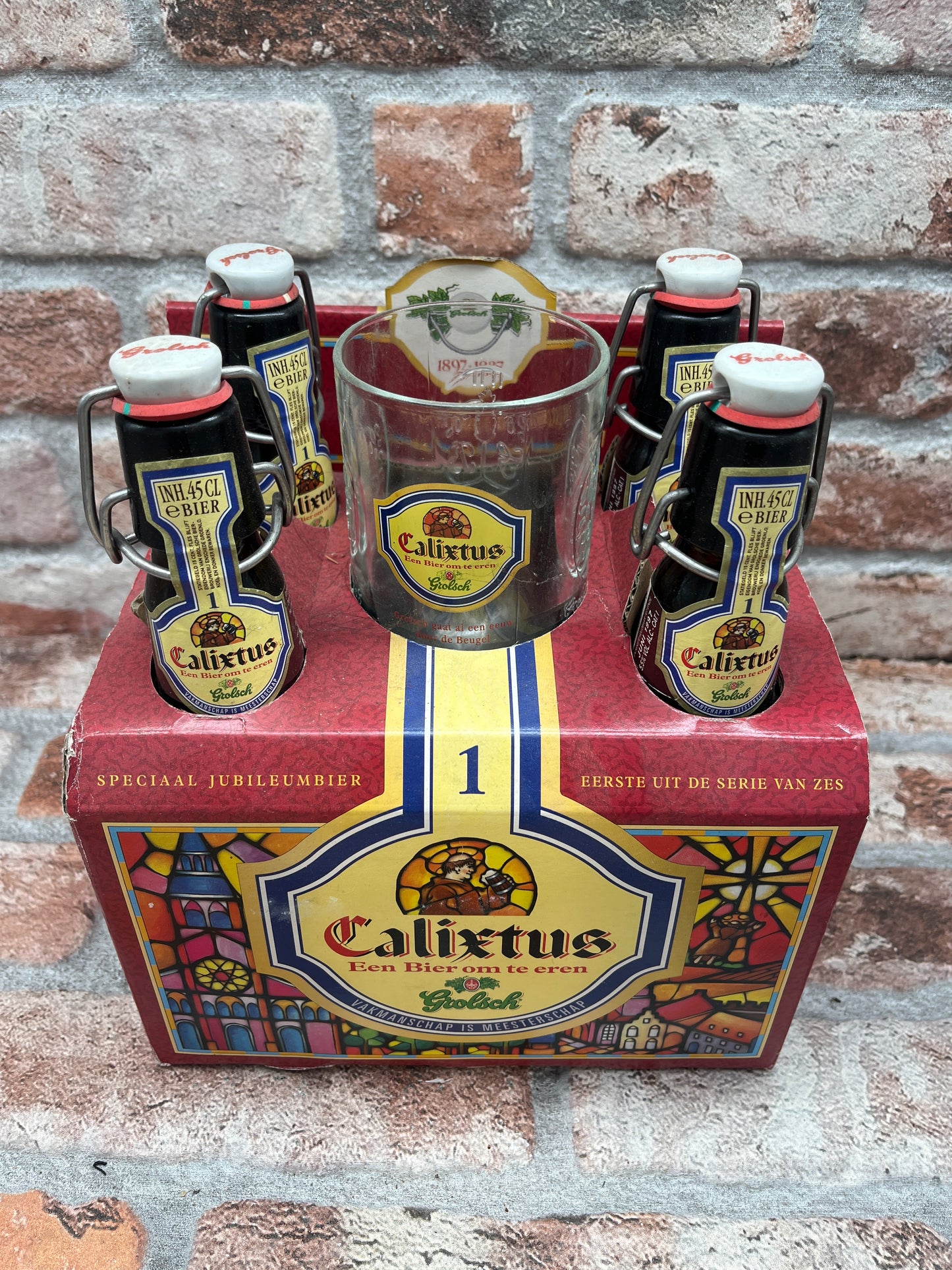 Grolsch Anniversary set birra 6 x 4 bottiglie più 6 bicchieri in onore dei 100 anni della bottiglia swing-top 1997 - 44 CL