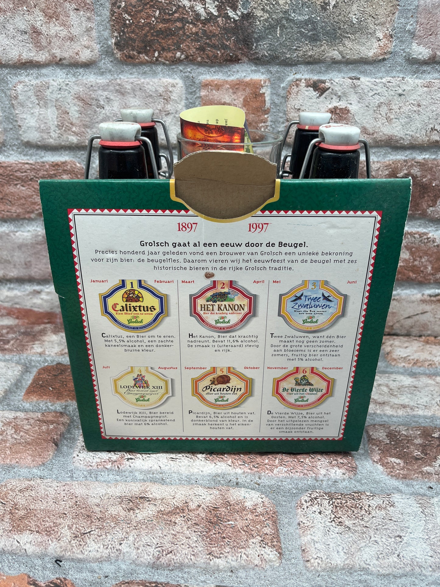 Grolsch Anniversary set birra 6 x 4 bottiglie più 6 bicchieri in onore dei 100 anni della bottiglia swing-top 1997 - 44 CL