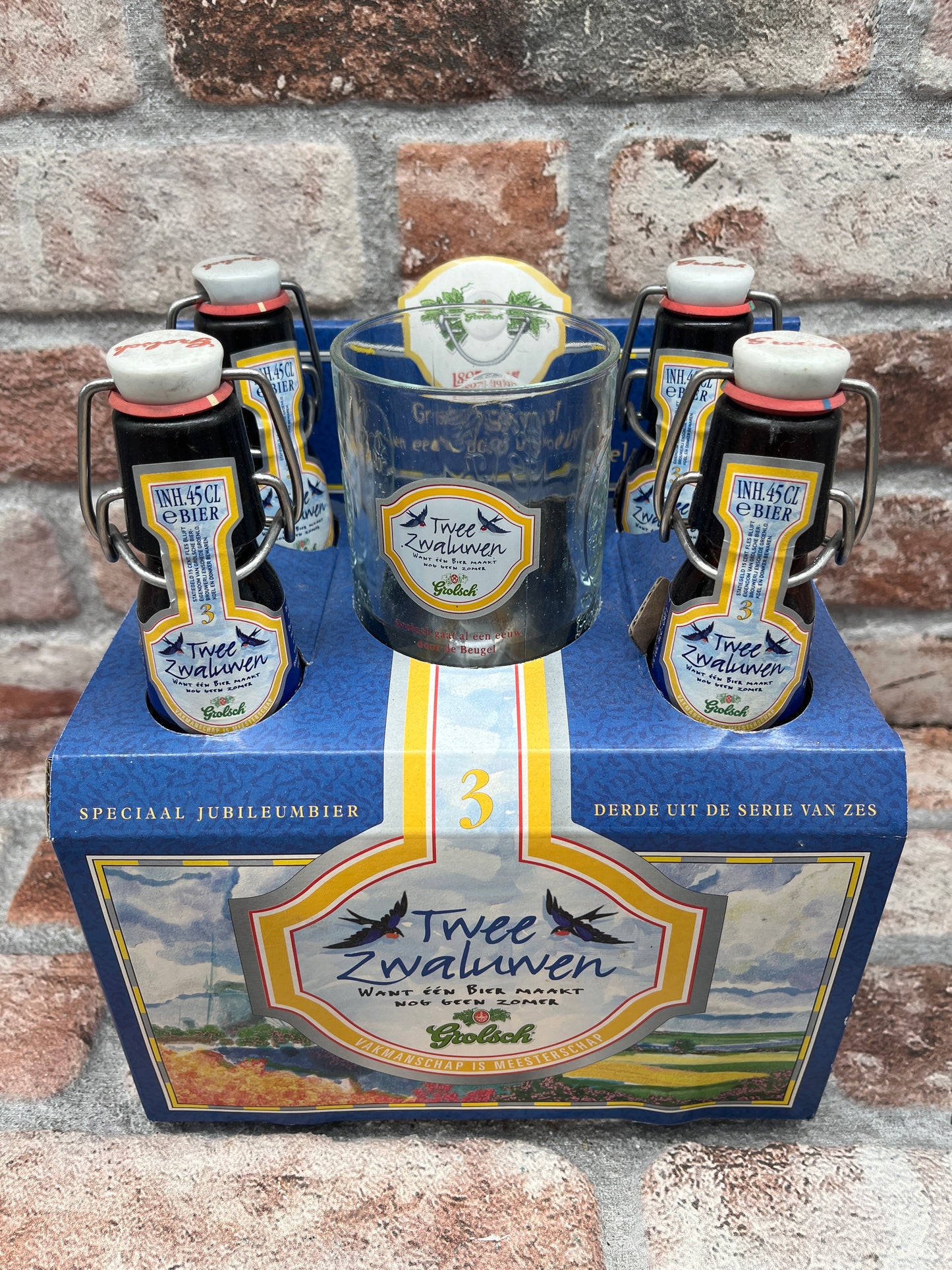 Grolsch Anniversary set birra 6 x 4 bottiglie più 6 bicchieri in onore dei 100 anni della bottiglia swing-top 1997 - 44 CL