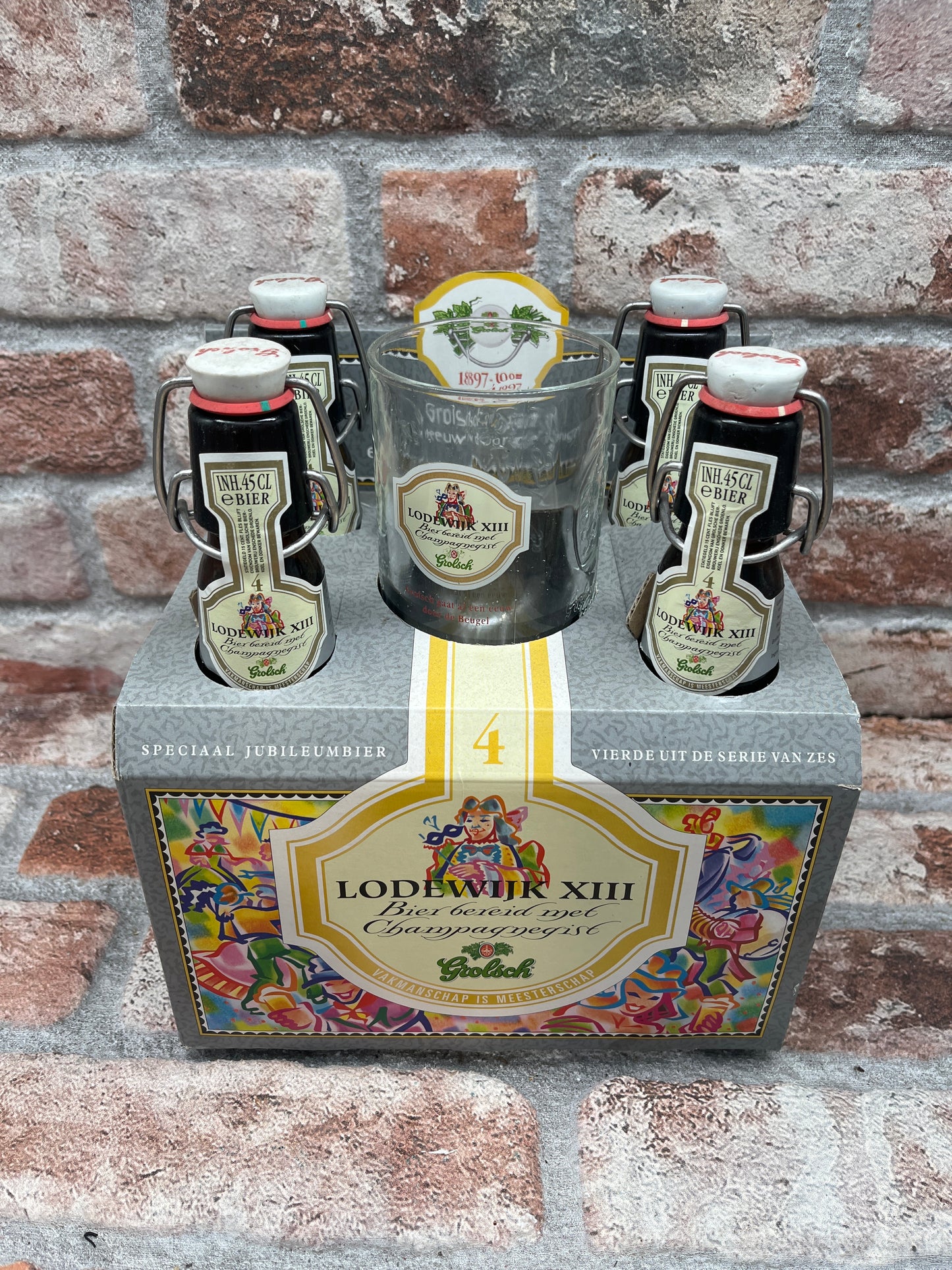 Grolsch Anniversary set birra 6 x 4 bottiglie più 6 bicchieri in onore dei 100 anni della bottiglia swing-top 1997 - 44 CL
